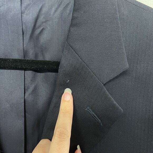 Stafford 100% Wool Herringbone Blazer Men’s 40R Navy Sport Coat Work Classic - Picture 3 of 16